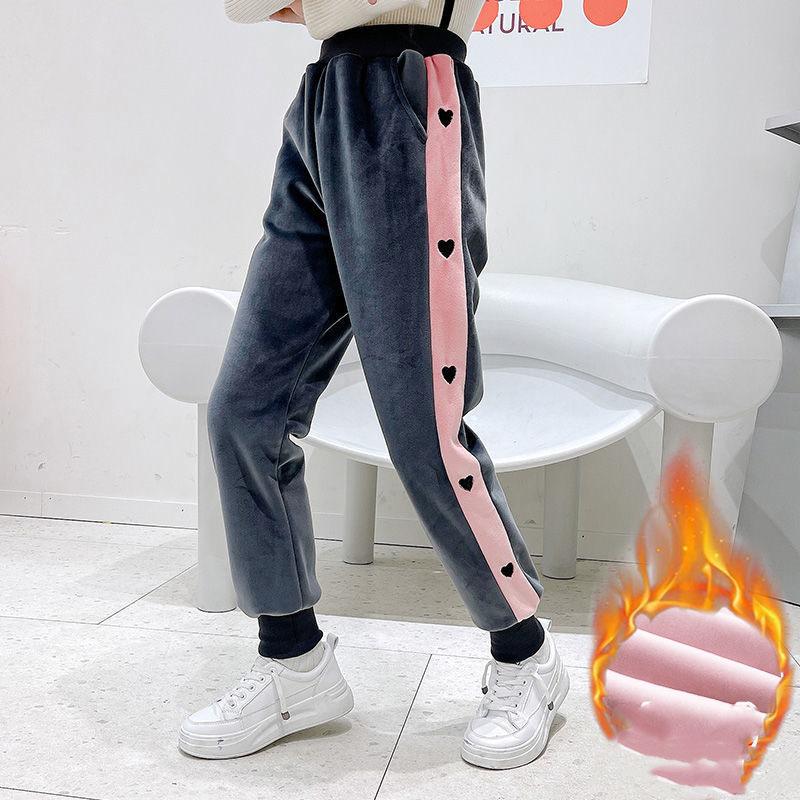 Girls' Pants 2021 Autumn Winter Plus Velvet Thick Casual Pants Big Children's Sports Pants Wear One Velvet To Keep Warm