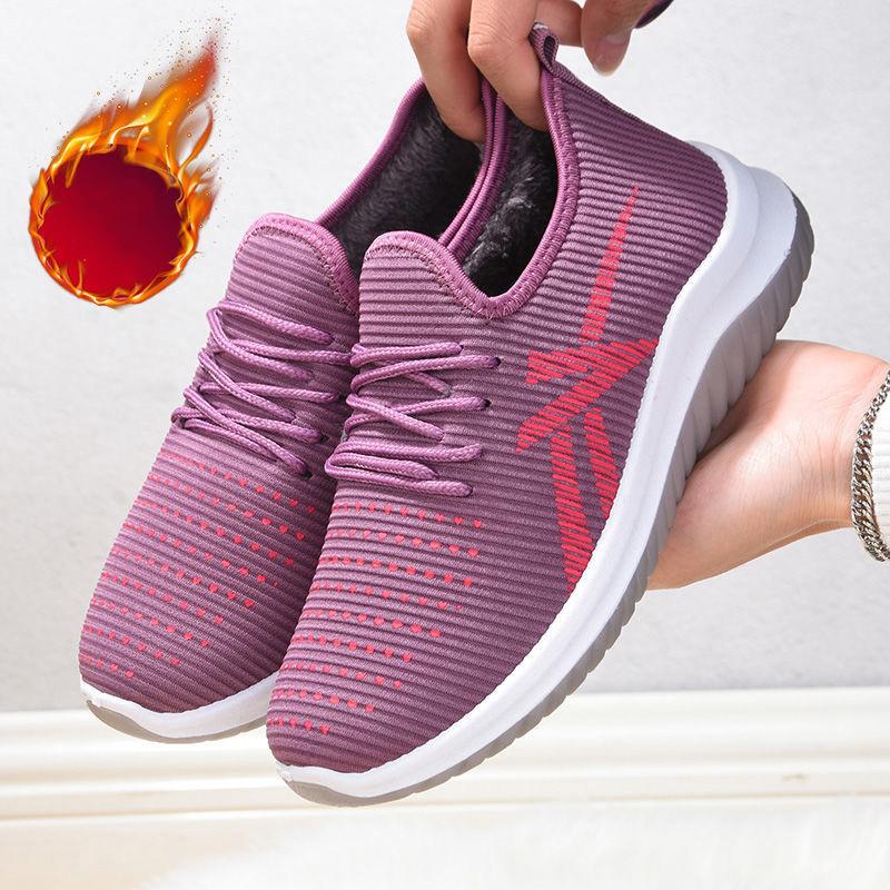 Winter Cotton Shoes Ladies Cloth Shoes Plus Velvet Thick Fashion Non-slip Rubber Sole Leisure Soft Sole Pedal Cotton Boots
