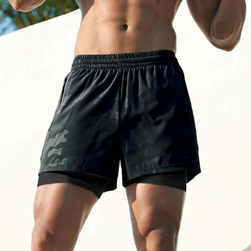 New Double-layer Shorts Men's Casual Running Quarter Pants Quick-drying Fitness Lined Basketball Shorts