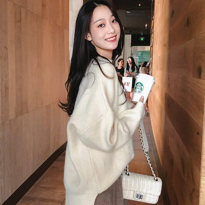 7 Colors Women Warm Solid Purple O-Neck Loose Sweater Blouse Simple Color Cute Sweaters