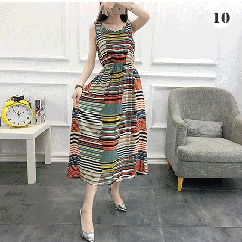 Boho Summer Cotton Floral Dress Female Vacationer Beach Large Size Printed Sleeveless Dress