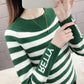Striped Pattern Sweater Knit Slim Pullover Top for Autumn and Winter Women's Bottoming Shirt