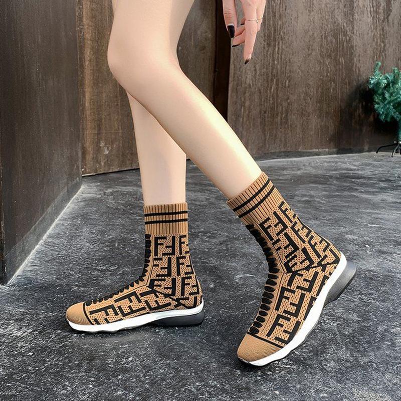 Flying Knit Stretch Socks Shoes Women's High-top Sneakers Breathable Casual Shoes