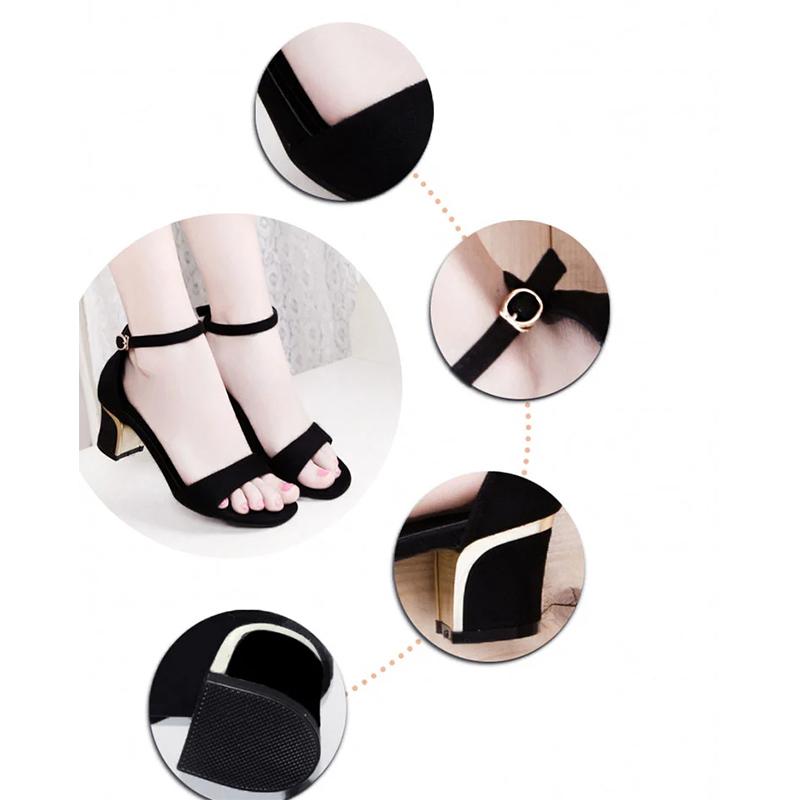 Women's Mid-heel Sandals Real Cowhide Thick-heeled Sandals Buckle Women's Shoes Casual Work Sandals Beach Shoes Business Women's Shoes