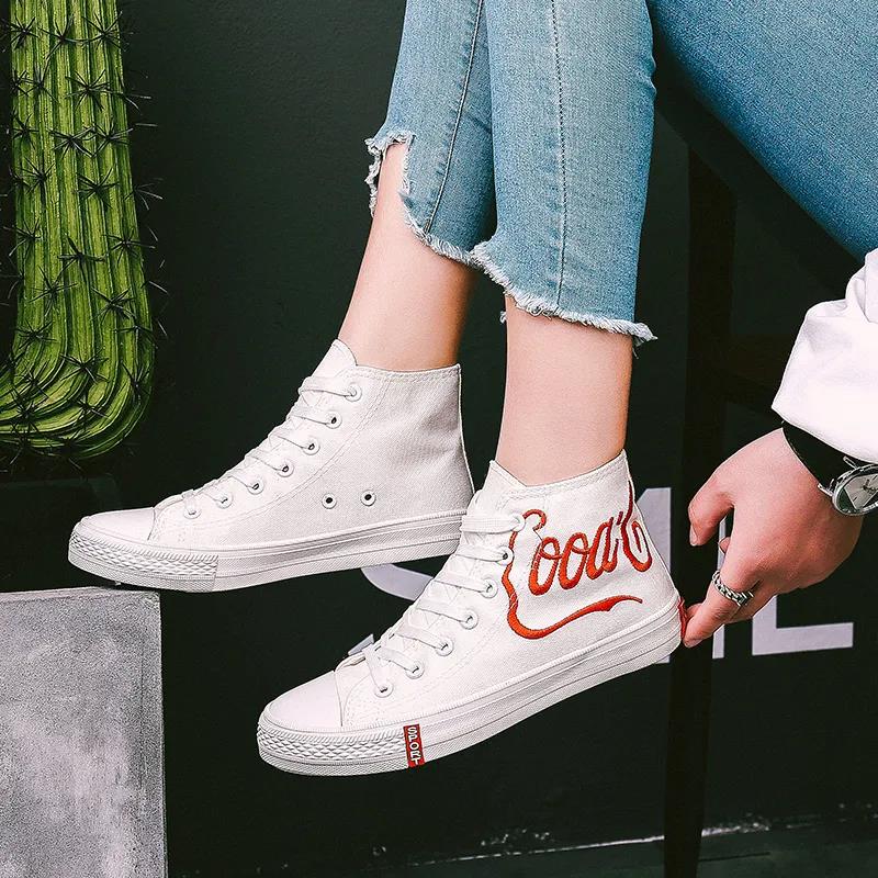 Student Women's Cloth Shoes Korean Canvas Shoes Embroidery Board High-top Shoes Women's Shoes White Shoes Women