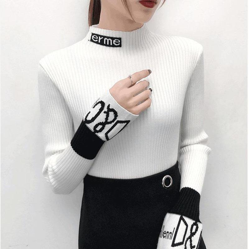 Autumn and Winter Slim Knit Bottoming Shirt Casual Flared Sleeve Sweater Simple Sexy Female Top