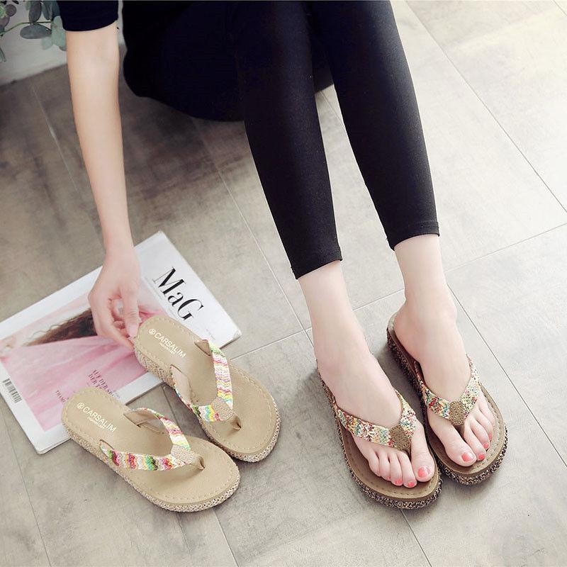 Slippers Female Summer Wear Thick Bottom Flip Flops Ladies Anti-skid Clip Feet Increase Seaside Beach Sandals and Slippers
