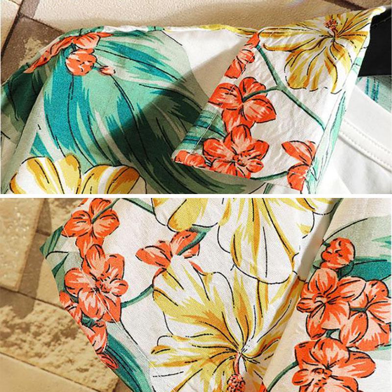 Summer Beach Shirt Men Tees Half Sleeve Clothes Leaf Fruit Print T-shirt Button Up Top Casual Male Undies Plus Size Overshirt