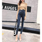 WTEMPO High-waist Personality Jeans Women Slim Feet Pants Trousers Spring Pencil Pants Leopard Print Belt