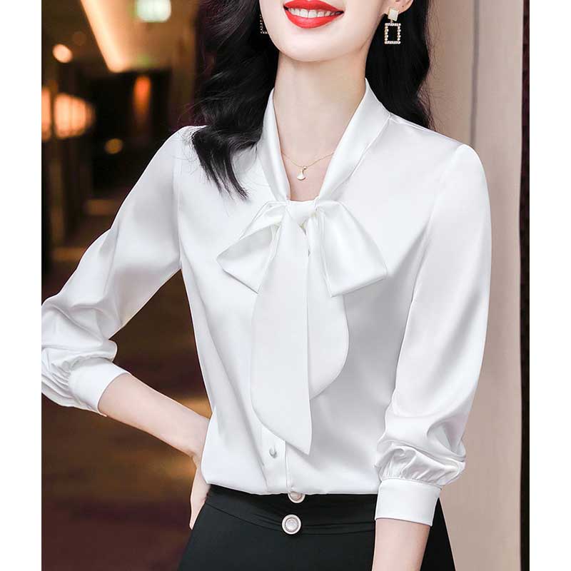 Bow Knot Streamer Bottoming Shirt Top Women's Spring and Summer Fashion Professional Temperament Blouses