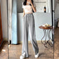 Ice Silk Front Slit Casual Pants Women's Drape High Elastic Waist Wide Leg Pants Straight Loose Long Trousers