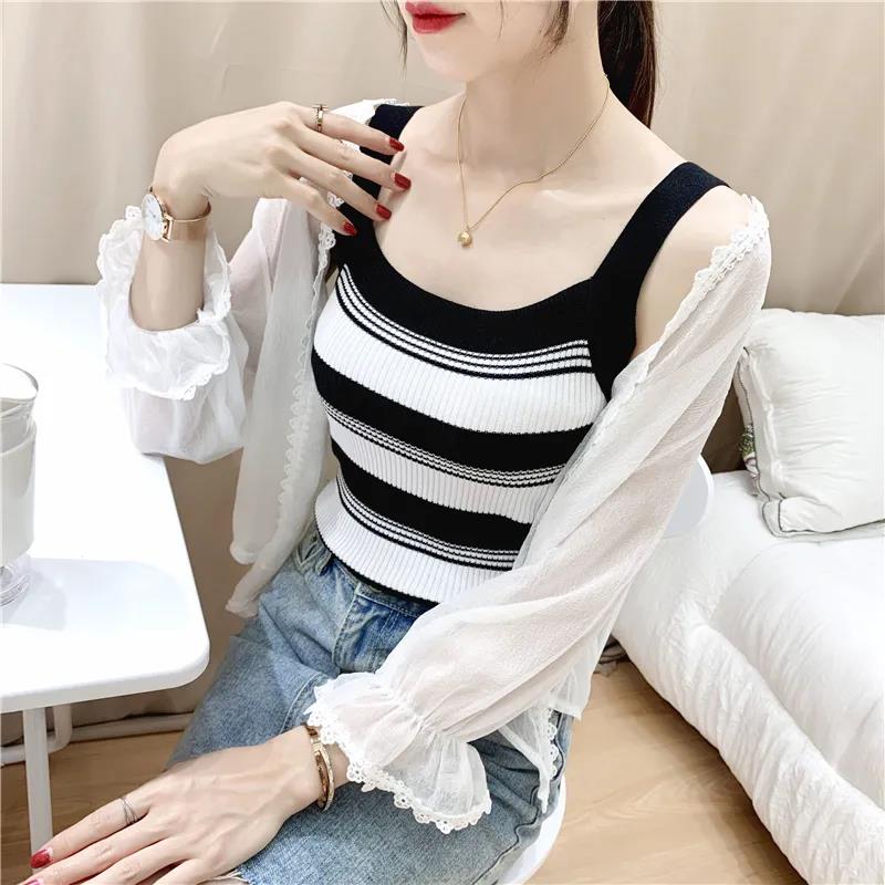 Camisole Women's Striped Knitted Sexy Inner Wear Slim Sports Casual Simple Top
