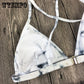 WTEMPO Sexy White Ink Bikini Cross Split Swimsuit