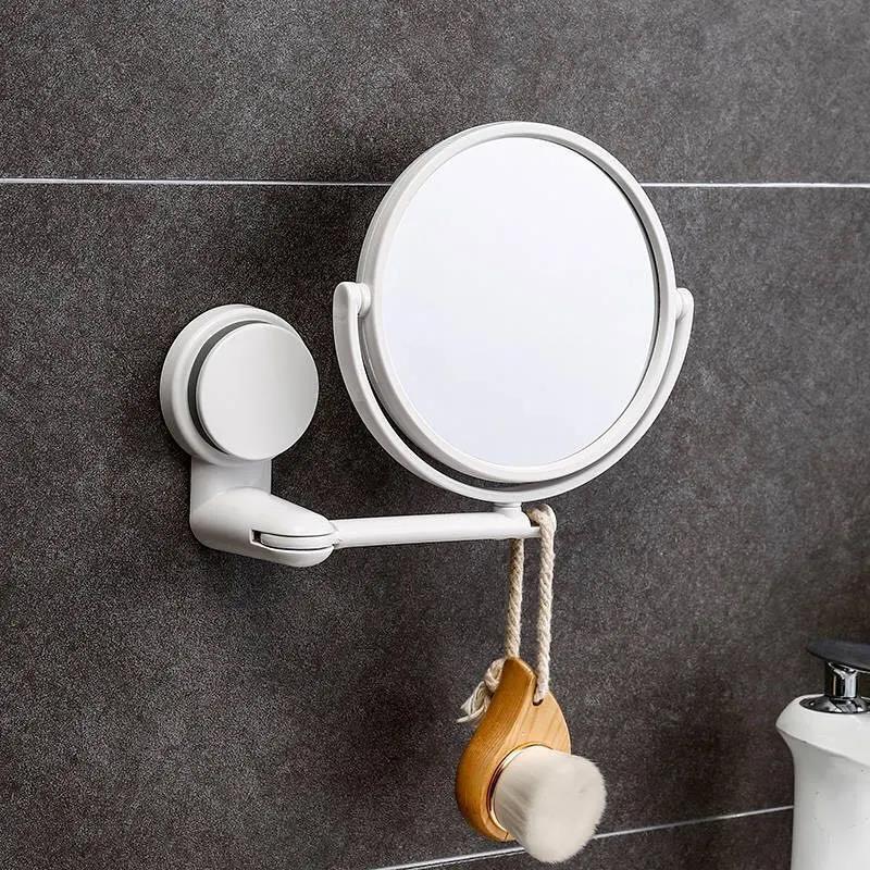 Wall-mounted Makeup Mirror Bathroom Bedroom Free Punch 360 Rotation Double-sided Mirror Three Times Magnifying Glass