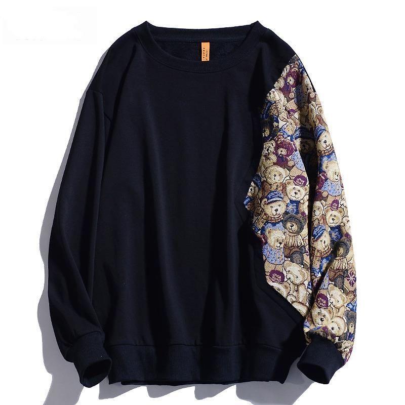 Stitching Round Neck Sweater Men and Women Loose Couple Tops Harajuku Fashion