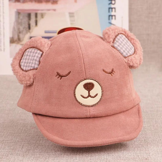 Cute 3D embroidered bear ears baby hat autumn and winter cartoon Penguin warm children soft and comfortable hat 3-18M