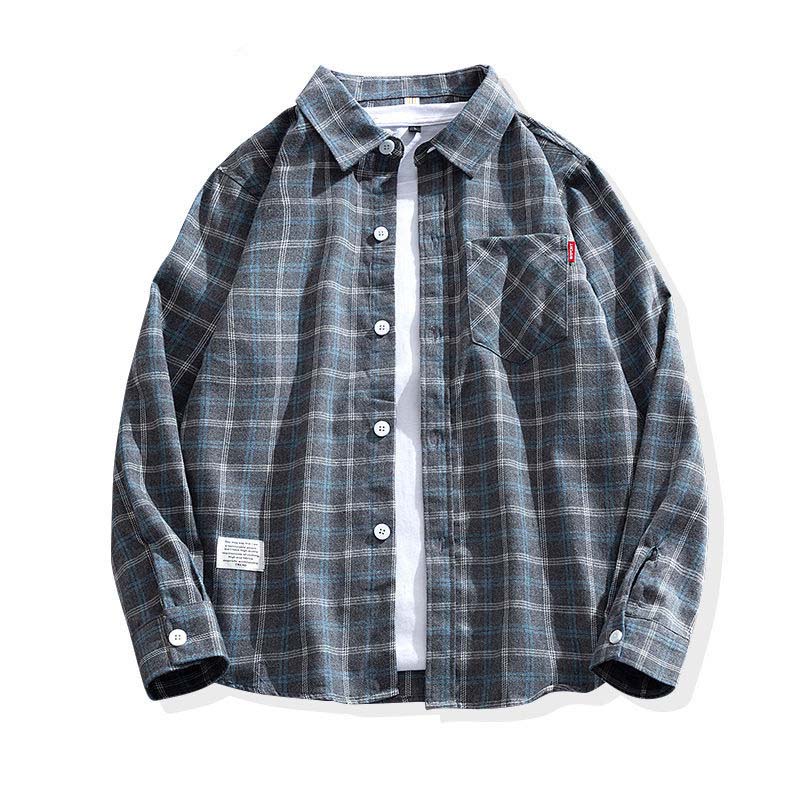 Men's Long-sleeved Spring and Autumn Summer Casual Jacket with Plaid Shirt and Handsome Jacket