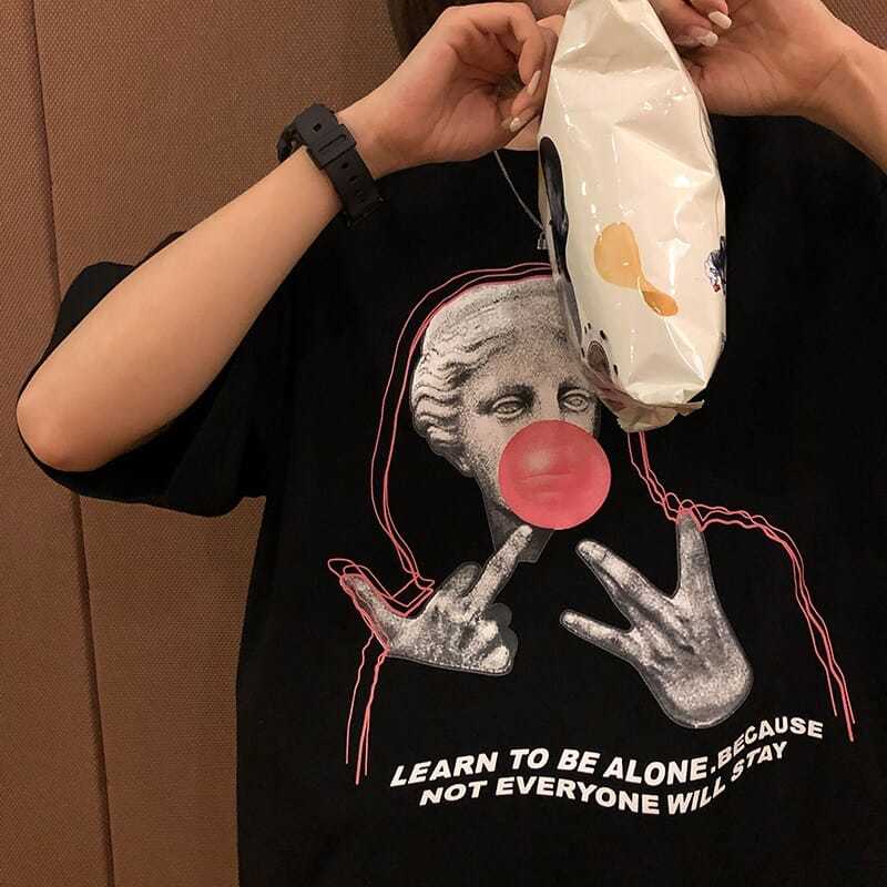 Women Loose Short Sleeve Casual Cool T-shirt Summer Vintage Letter Pattern Print Streetwear T-shirt