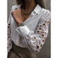 Elegant Long Sleeve Shirts Women Lapel Button Office Lady Top White Women's Sexy Embroidery Hollow Out Lace Blouse Streetwear Temperament Summer Top