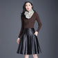 Black Ladies PU Leather Skirts Women Casual High Waist Zipper Solid Female Knee-length  A-Line Skirt with Pocket