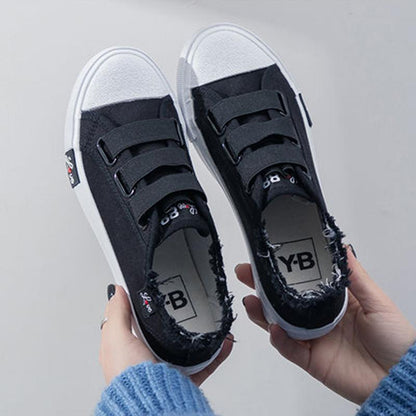 Sneakers Canvas Shoes for Women Fashion Solid Superstar Hook Loop Vulcanize Shoes