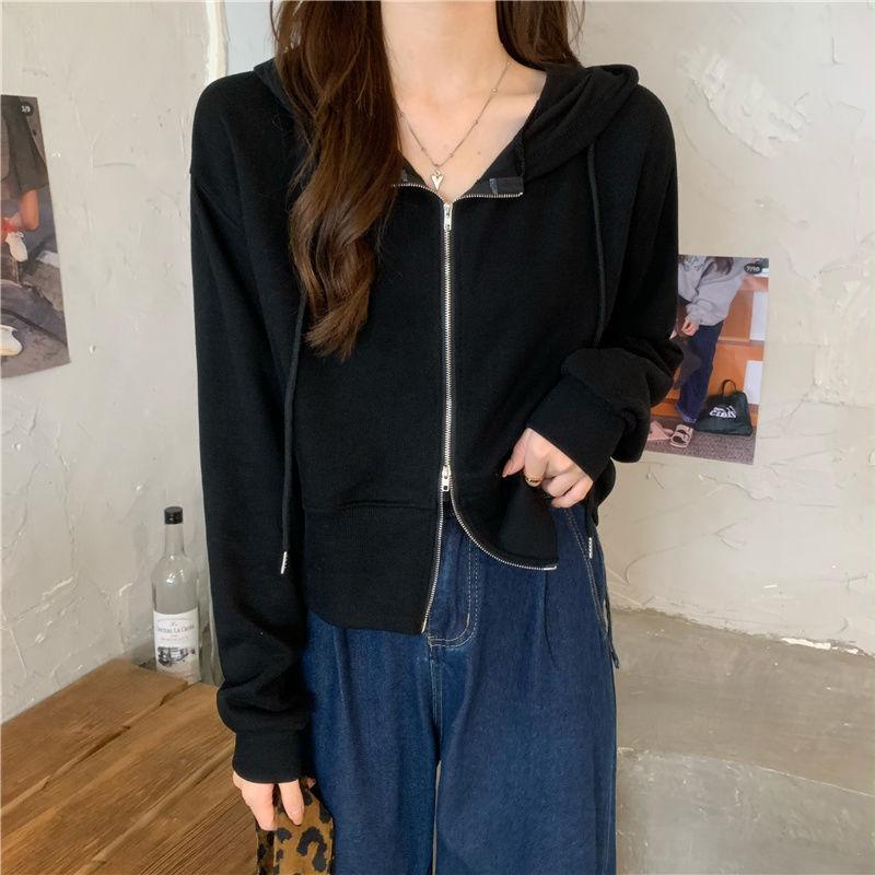 Women Hoodies Sweatshirts Zipper Jacket Top Clothes Spring Autumn Cardigan Coat Women Hooded Tracksuit Black Gray Sport Shirts