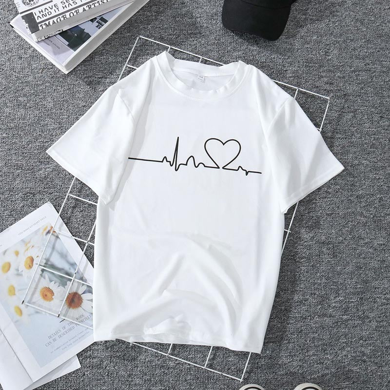 Harajuku Style Love Print Women's T-Shirt Casual T-Shirt Summer Short Sleeve Women's T-Shirt