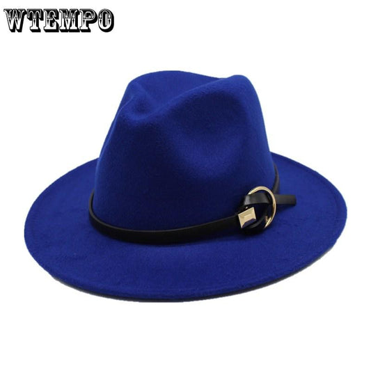 Fedoras Hats for Women Men Felt Metal belt Trilby Hats Wide Brim Adjustable Fedora Jazz Hat Cap