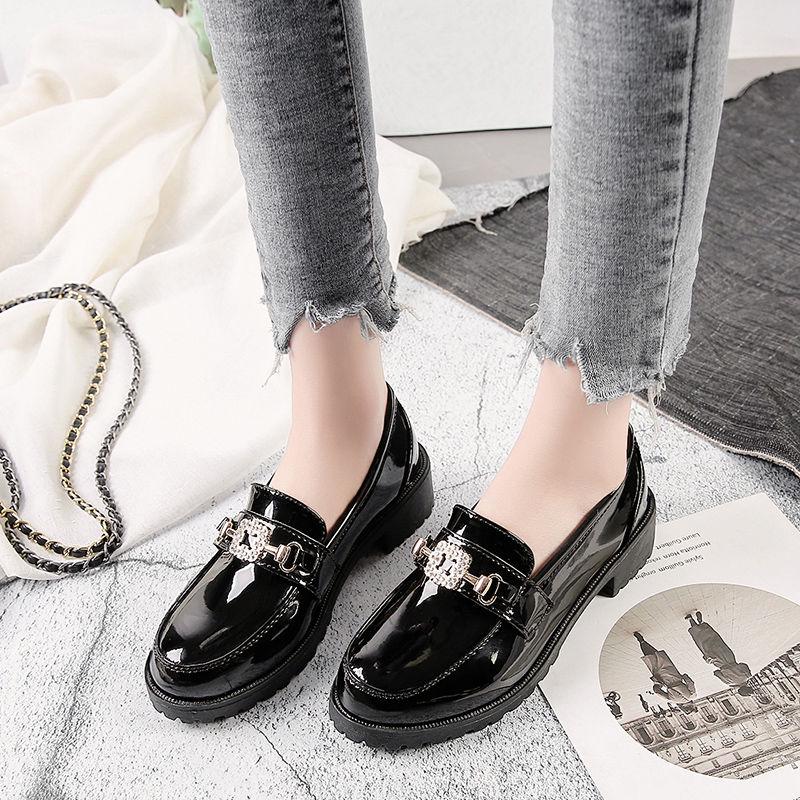 Women 'S Leather Shoes Female Students Wild Round Head Flats Thick Bottom Spring And Autumn Women 'S Loafer