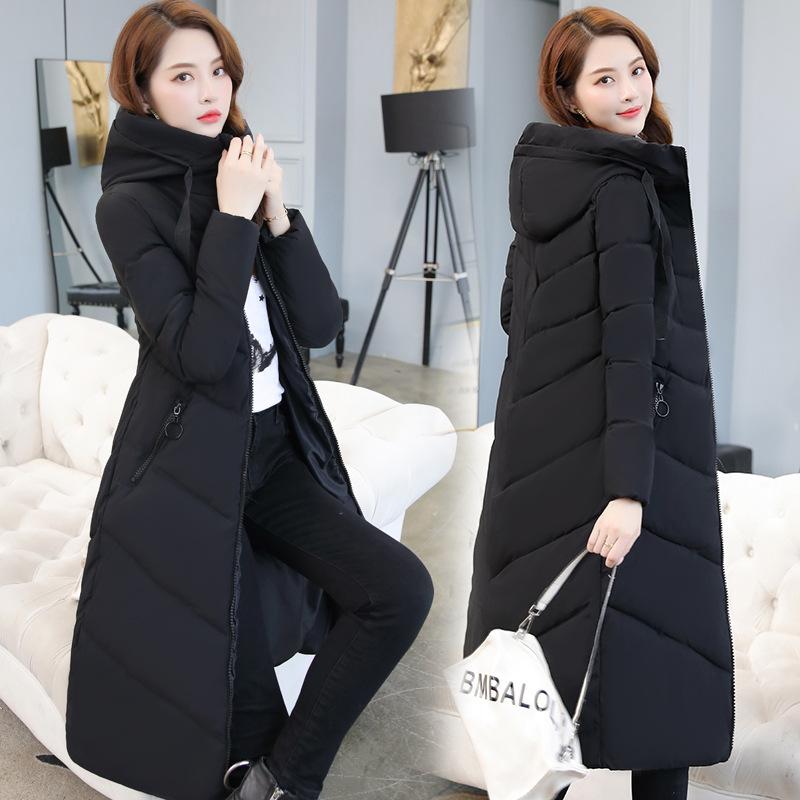 Women Winter Long Jacket Hooded Thickening Coats Warm Down Jackets Solid Color Cotton Jacket Casual Padded Coat Outerwear Parka Female Winter Clothes