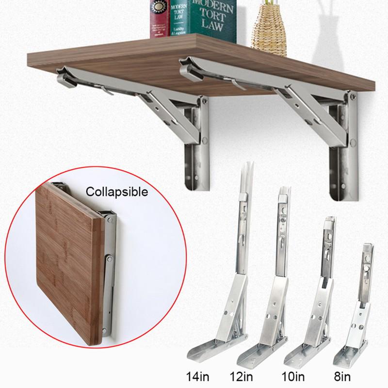 2x 8-14 Inch White Folding Angle Bracket DIY Home Table Bench Adjustable Wall Mounted Durable Bearing Shelf Bracket