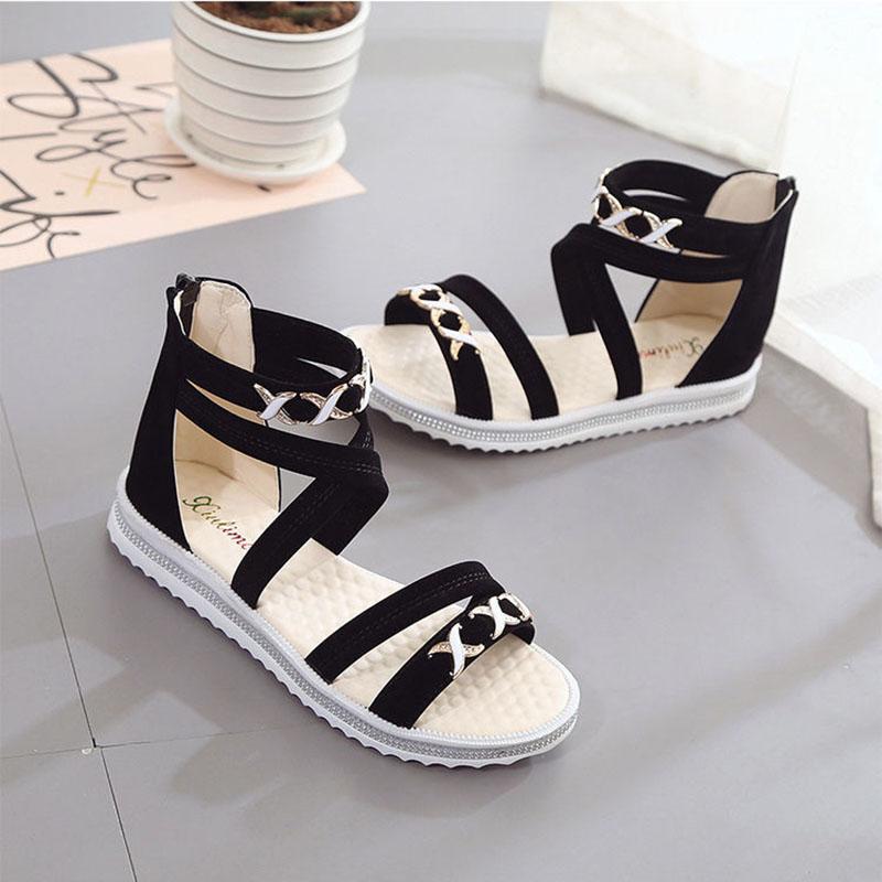 Women's Summer Flat Sandals Student Korean Style All-match Mid-heel Wedges Beach Shoes Bohemian Fairy Shoes
