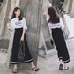 Women's Loose Round Neck Short-sleeved T-shirt Casual Elastic Waist Wide-leg Pants Two-piece Suit Women Summer Casual Home Service