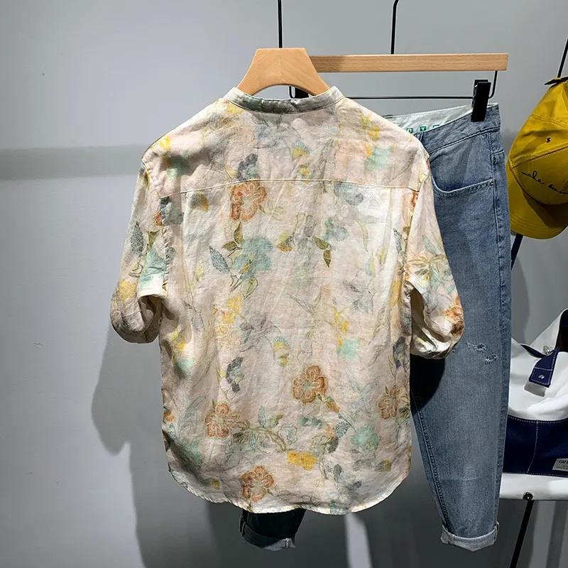 Shirt Men's Summer Flower Shirt Youth Trend Loose Personality Shirt In The Sleeve Casual Shirt