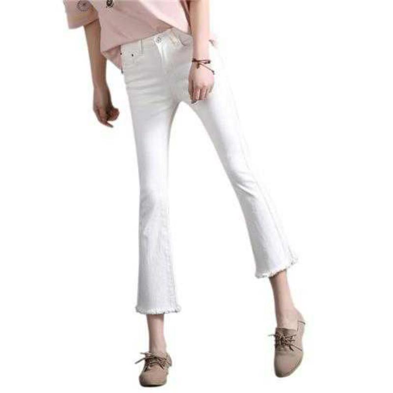 WTEMPO Women's White Flare Jeans Stretch Slim High Waist Significantly Tall 9-point Pants Casual Jeans