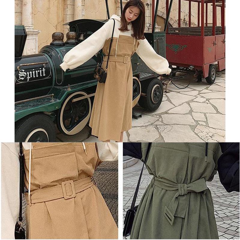S-XXL Mid-calf Sweater Dress with Belt Women Spring and Autumn Plus Size Hooded Long Sleeve Loose Dress Thicken Cotton