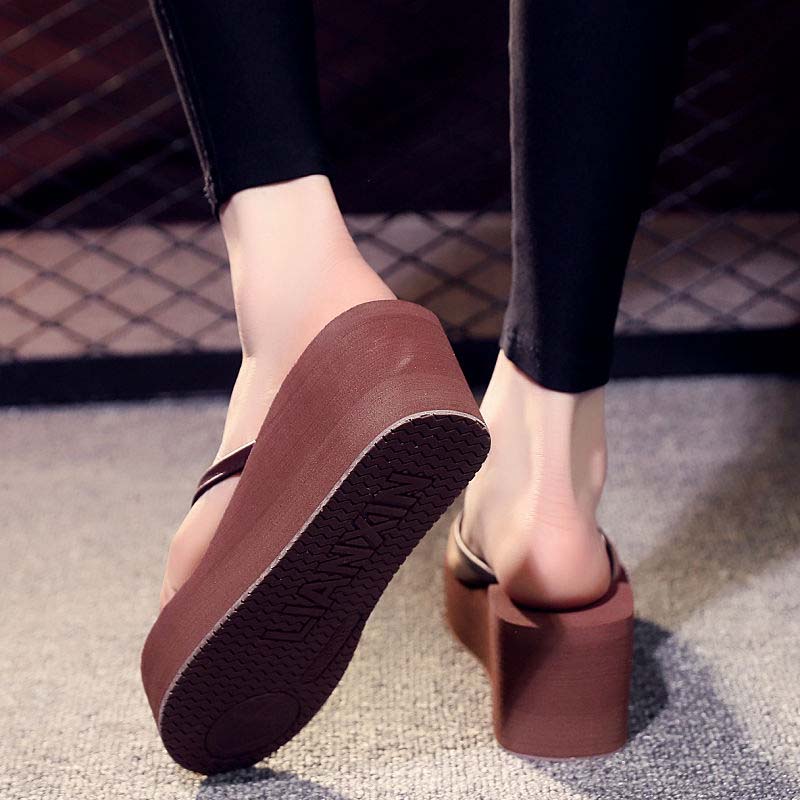 Flip-flops Female Version of All-match Casual Fashion Thin Belt Sponge Cake Sandals and Slippers Female Summer Flip-flops Non-slip Soft Beach Shoes