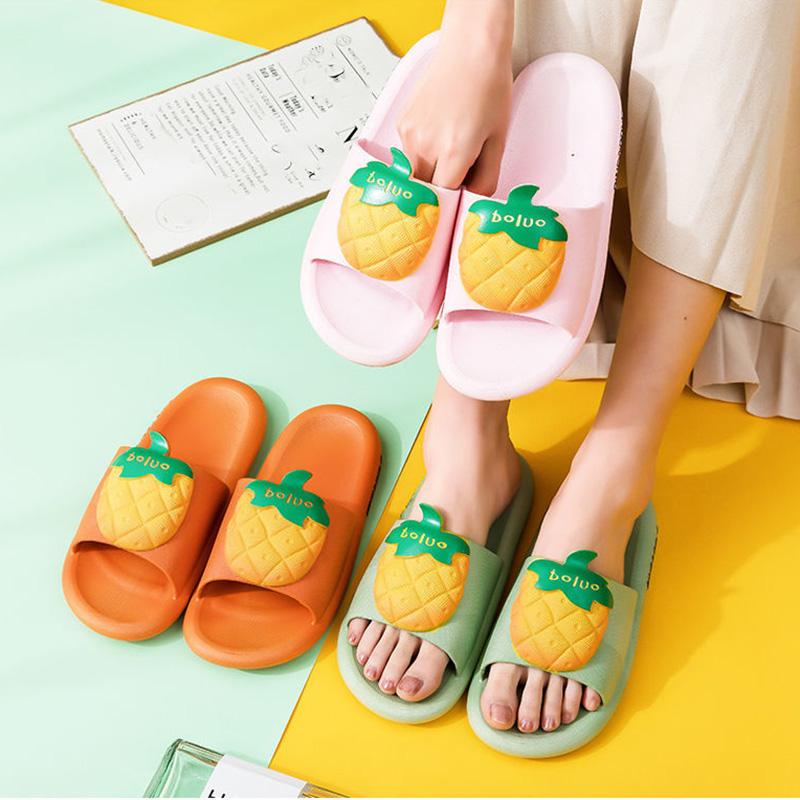 WTEMPO Slippers Women External Wear Cartoon Pineapple Thick Bottom Soft Lightweight  Non-slip Beach Bedroom Home Bathroom