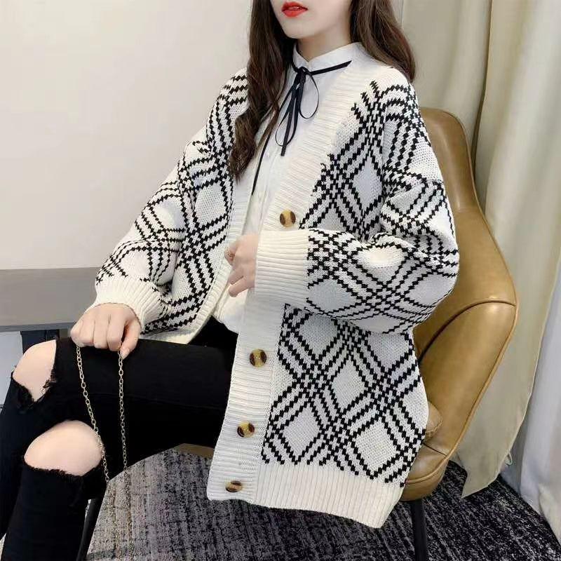 Autumn and Winter Lazy Style Long Sleeve Sweater Korean Loose V-neck Sweater Loose Jacket