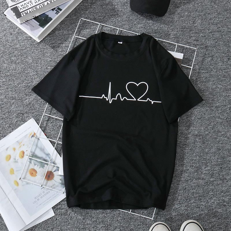 Harajuku Style Love Print Women's T-Shirt Casual T-Shirt Summer Short Sleeve Women's T-Shirt