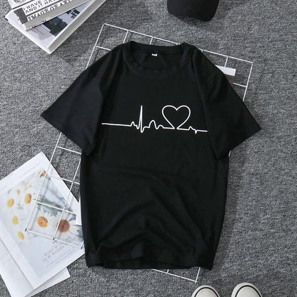 Harajuku Style Love Print Women's T-Shirt Casual T-Shirt Summer Short Sleeve Women's T-Shirt