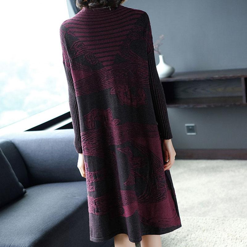 Autumn and Winter Elegant Temperament Bottoming Shirt Loose Jacquard Knitted Dress Mid-length Over The Knee Sweater Skirt