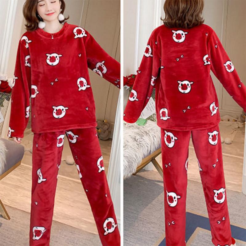 Women's Autumn and Winter Coral Velvet Thick Pajamas Flannel Plus Velvet Outer Wear Home Service Suit