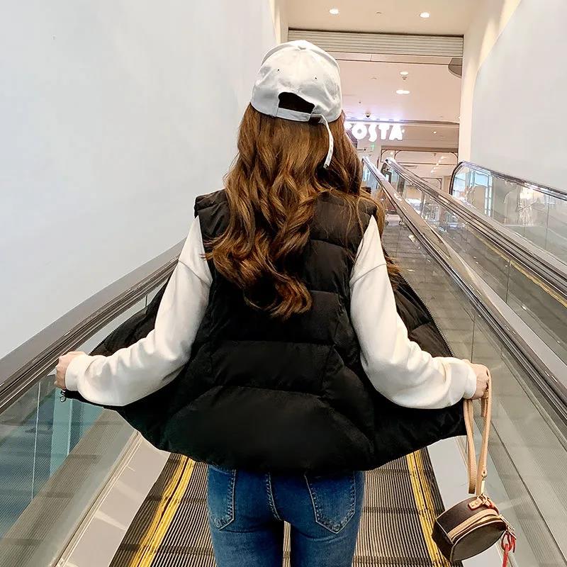 Autumn and Winter Women's Waistcoat Korean Plus Size Down Cotton Jacket Solid Color Cute Warm Top