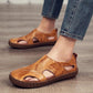 Genuine Cowhide Leather Breathable Sandals Men's Comfortable Soft Bottom Hollow Beach Sandals Hole Shoes Waterproof Non-slip Sandals