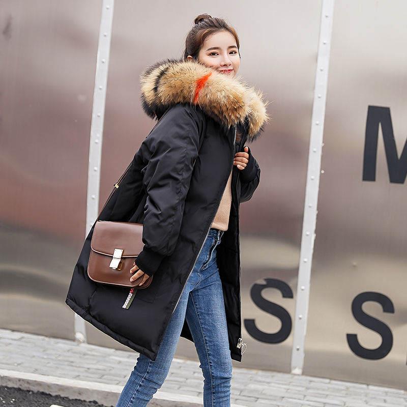 Women's Padded Jacket Mid-length Large Fur Collar Down Padded Coat Large Size Student Loose Padded Coat Women