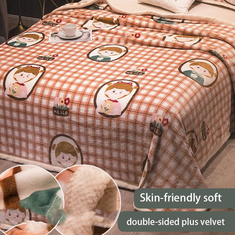 Soft Warm Coral Fleece Blanket Winter Bed Sheet Bedspread Sofa Plaid Cloth Thin Mechanical Washing Flannel Blanket Warm Nap Blanket