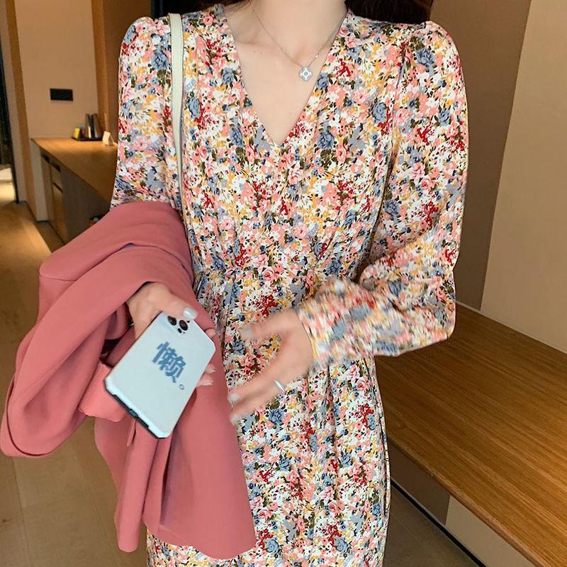 Oil Painting Floral Dress Spring Autumn Girls Long Skirts Thin Gentle French Over-the-knee Long Skirt