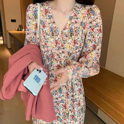 Oil Painting Floral Dress Spring Autumn Girls Long Skirts Thin Gentle French Over-the-knee Long Skirt