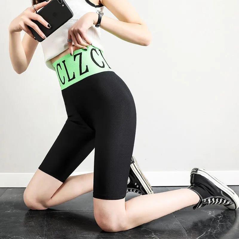 Summer Ice Silk High-waisted Elastic Abdominal Leggings Women's Thin Outerwear Safety Sports Five-point Shorts Cycling Pants